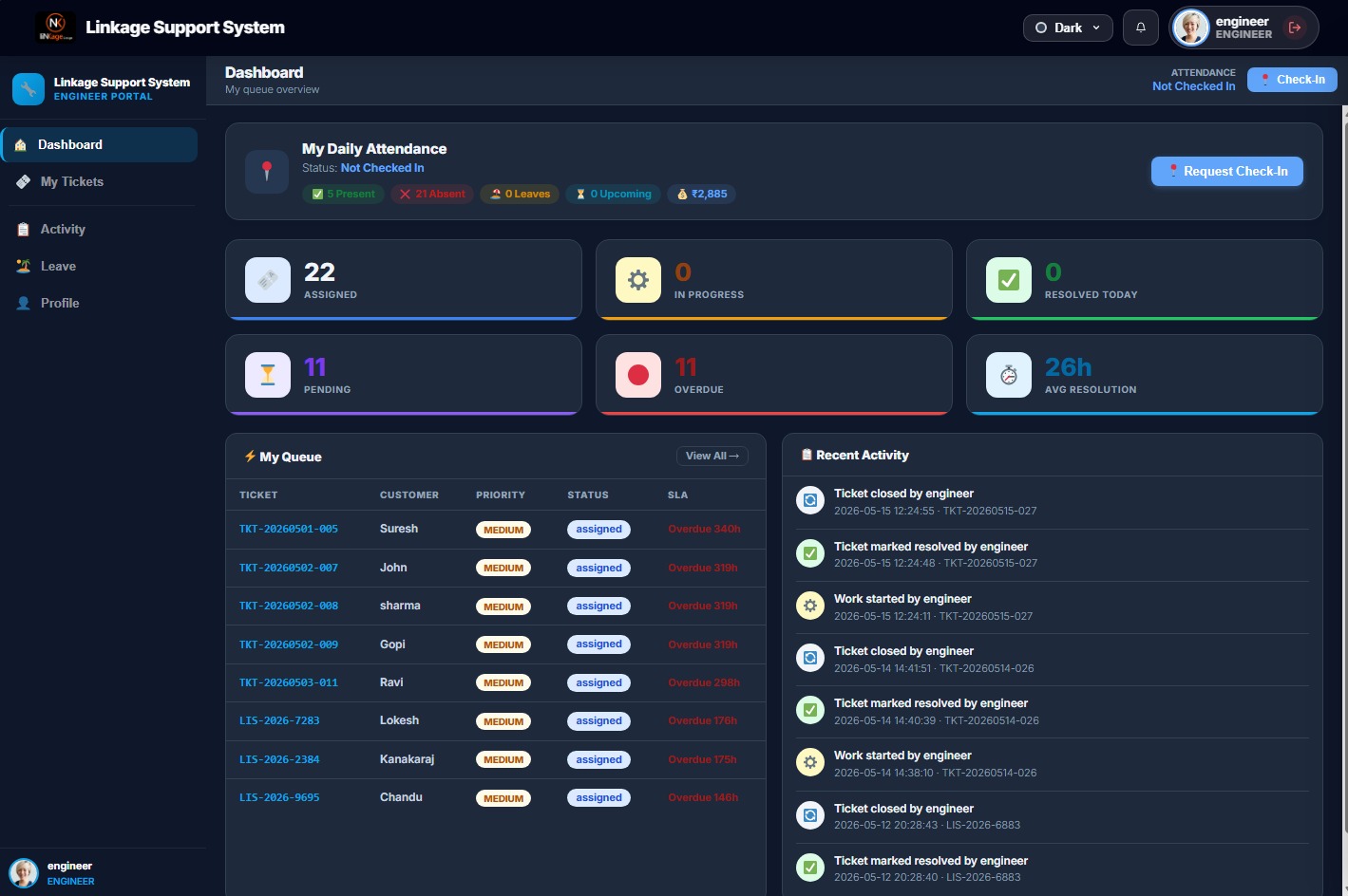 Engineer Dashboard